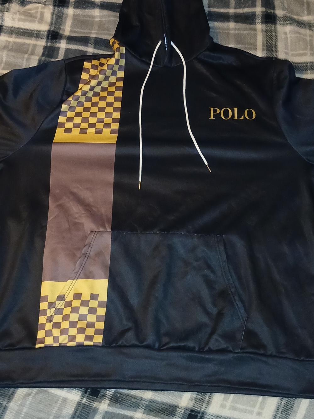 Polo by Ralph Lauren Black Hoodie with Gold Check Panel